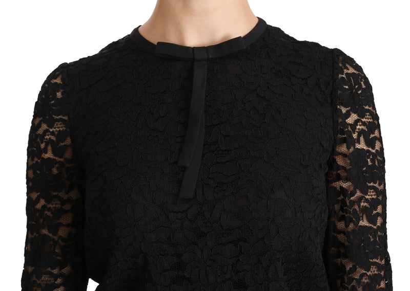 Elegant Black Lace Crew Neck Blouse Dolce & Gabbana