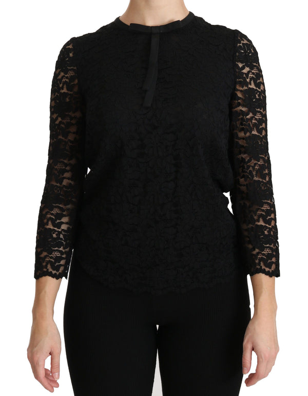 Elegant Black Lace Crew Neck Blouse Dolce & Gabbana