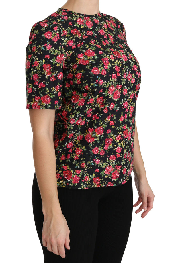 Elegant Black Floral Crew Neck Top Dolce & Gabbana