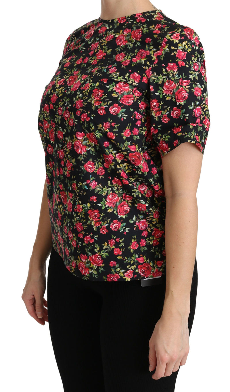 Elegant Black Floral Crew Neck Top Dolce & Gabbana