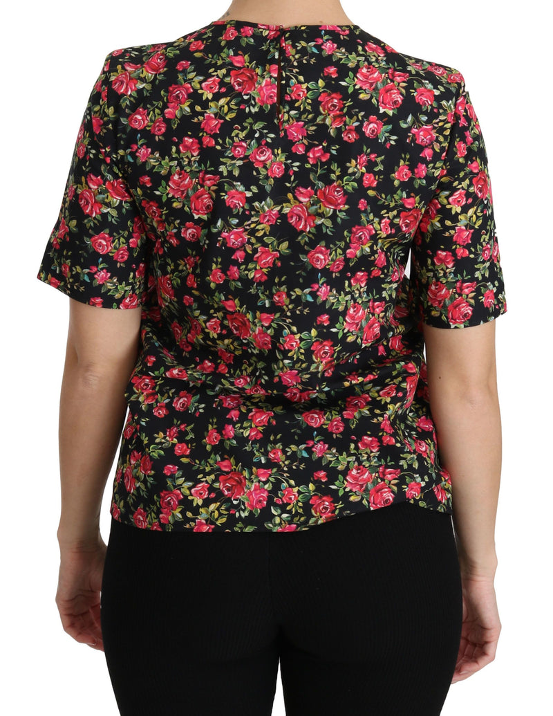 Elegant Black Floral Crew Neck Top Dolce & Gabbana