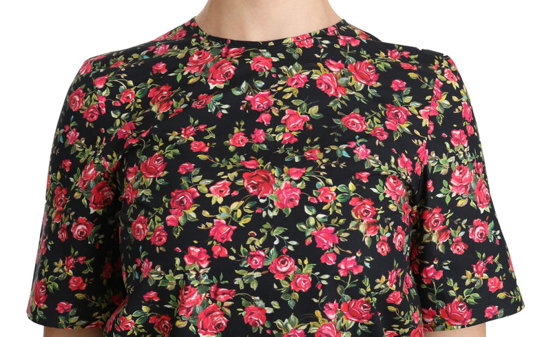 Elegant Black Floral Crew Neck Top Dolce & Gabbana