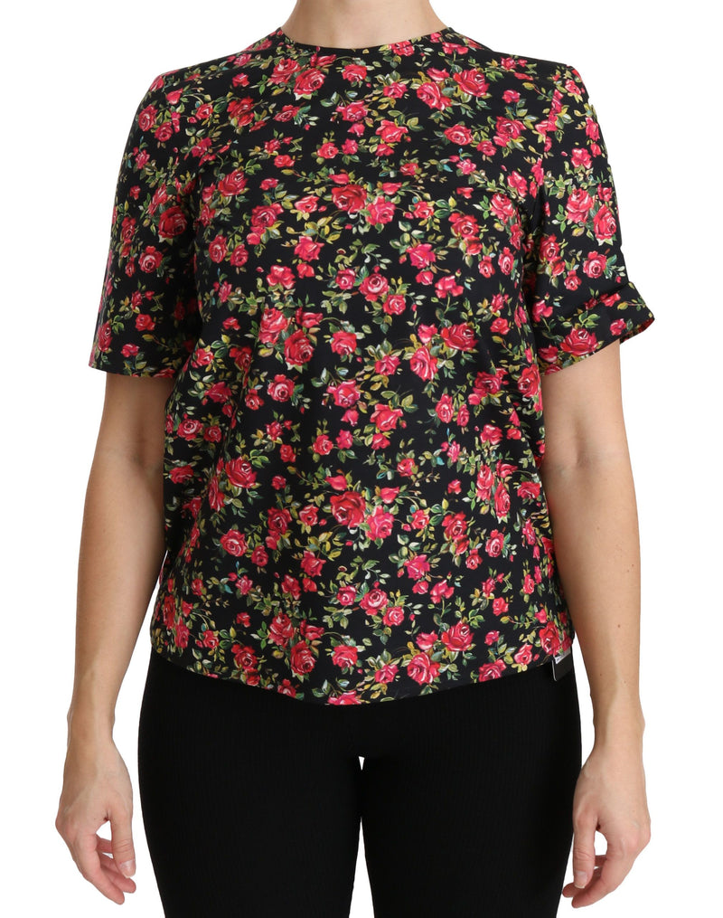 Elegant Black Floral Crew Neck Top Dolce & Gabbana