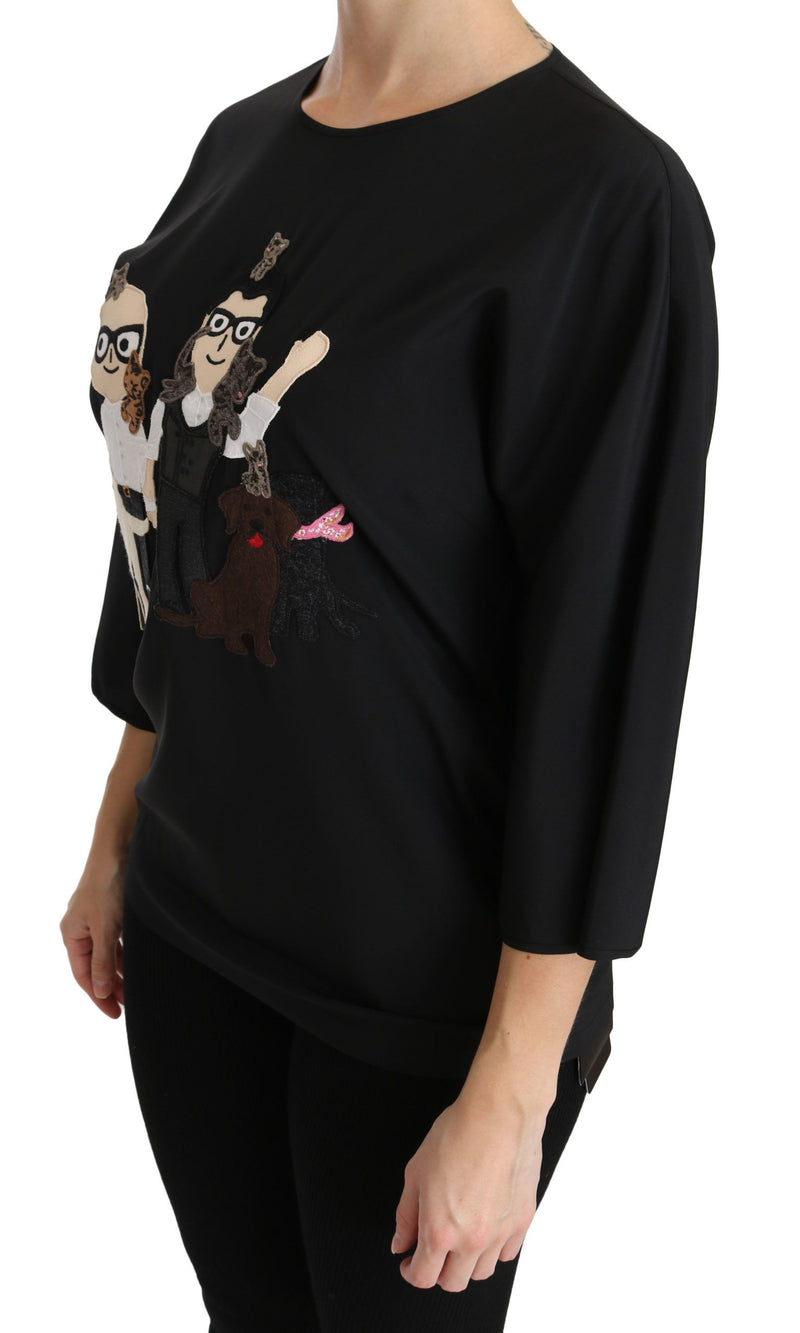 Elegant Black Silk Stretch Embroidered Top Dolce & Gabbana