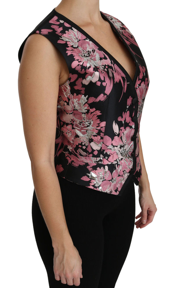 Elegant Floral Brocade Plunging Vest Top Dolce & Gabbana