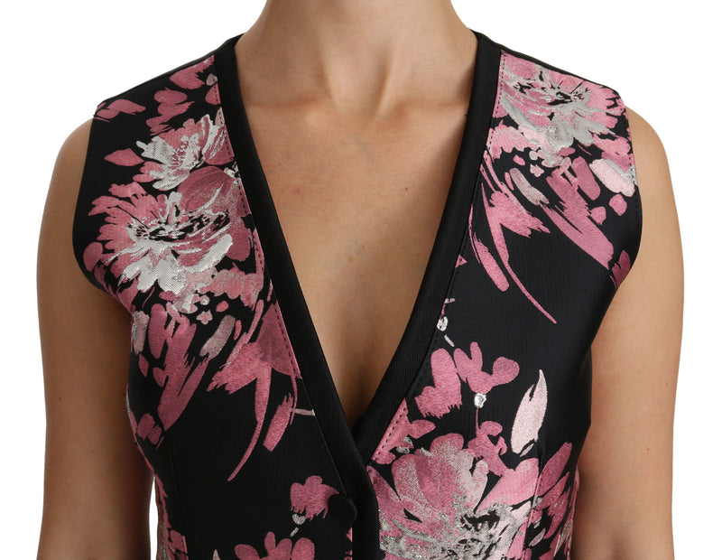 Elegant Floral Brocade Plunging Vest Top Dolce & Gabbana