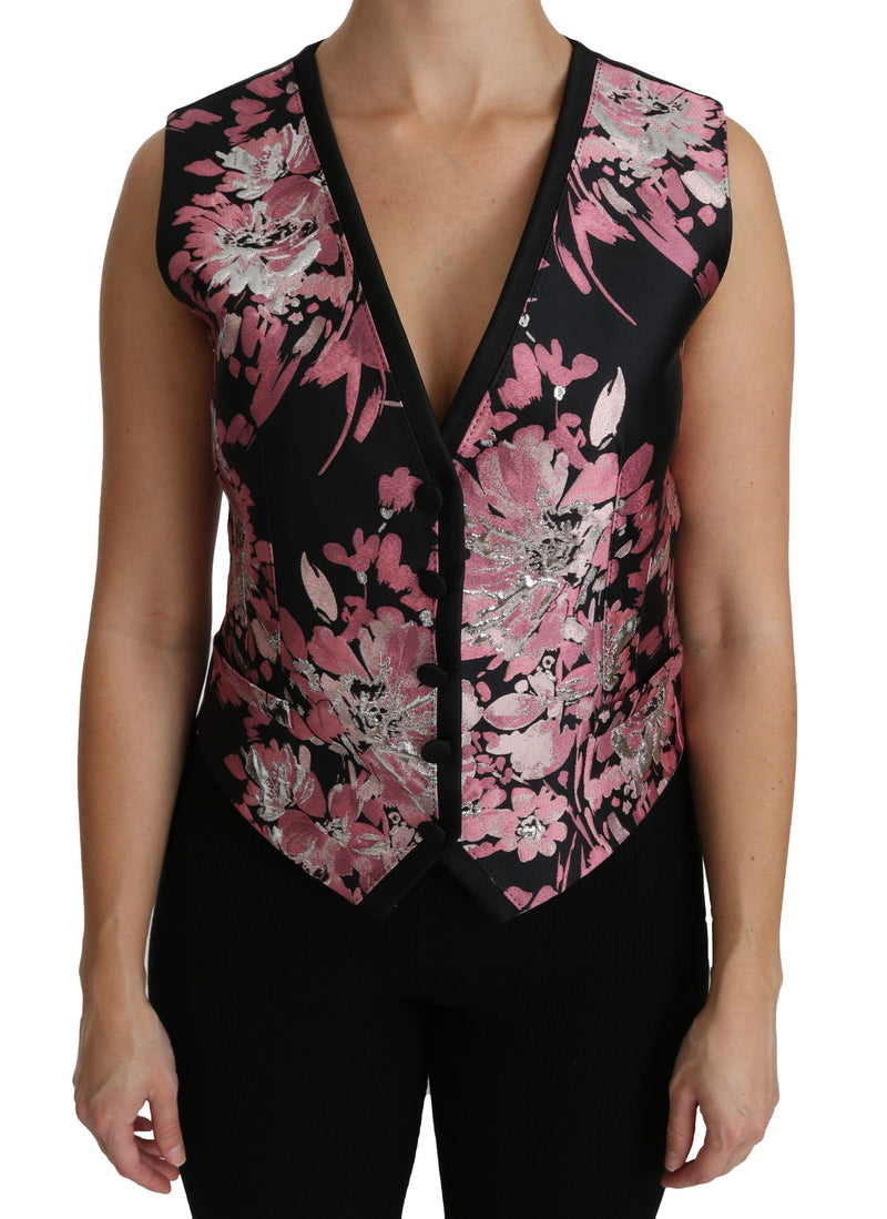 Elegant Floral Brocade Plunging Vest Top Dolce & Gabbana