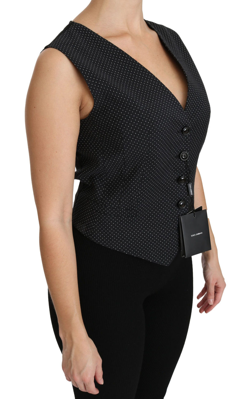 Chic Black Dotted Wool Blend Sleeveless Vest Dolce & Gabbana