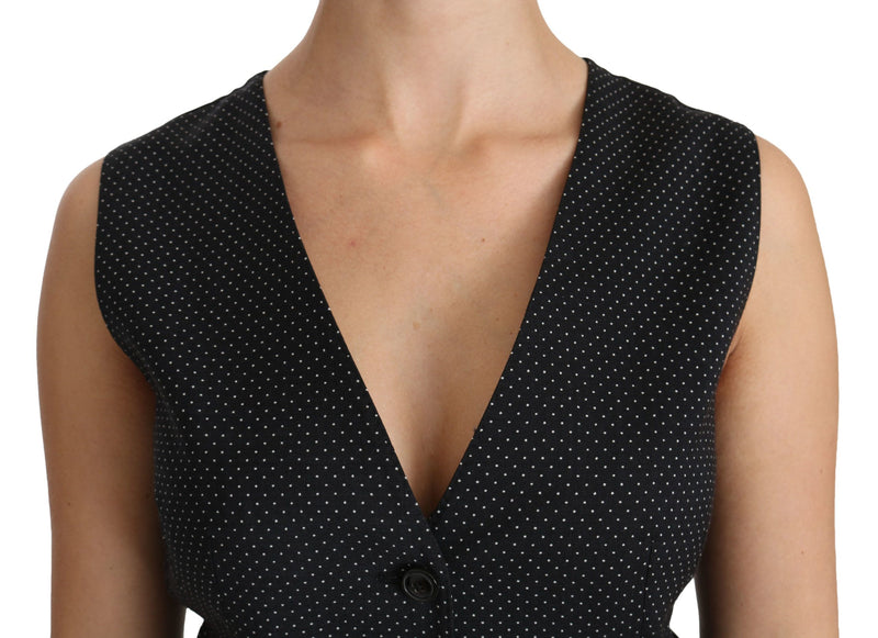 Chic Black Dotted Wool Blend Sleeveless Vest Dolce & Gabbana