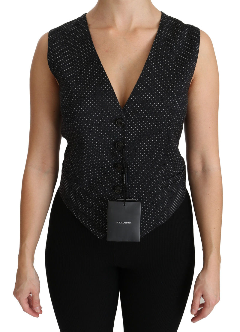 Chic Black Dotted Wool Blend Sleeveless Vest Dolce & Gabbana