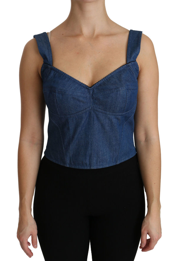 Elegant Sleeveless Bustier Top in Blue Dolce & Gabbana