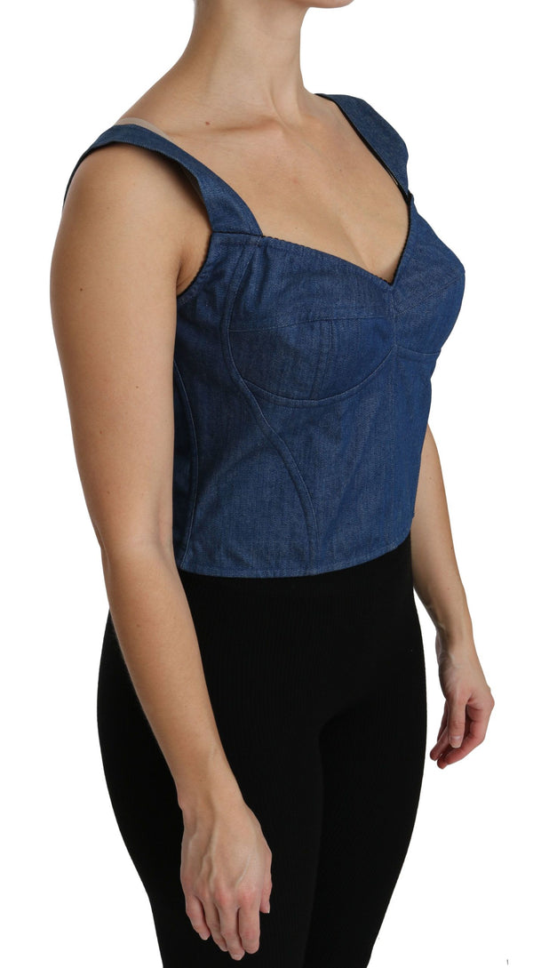 Elegant Sleeveless Bustier Top in Blue Dolce & Gabbana