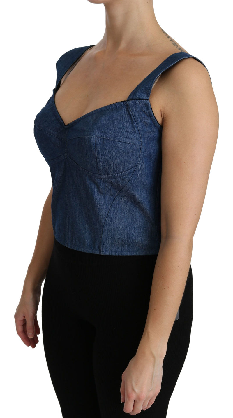 Elegant Sleeveless Bustier Top in Blue Dolce & Gabbana