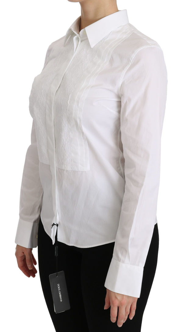 Elegant White Collared Long Sleeve Polo Top Dolce & Gabbana