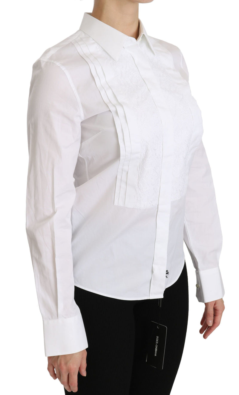 Elegant White Collared Long Sleeve Polo Top Dolce & Gabbana