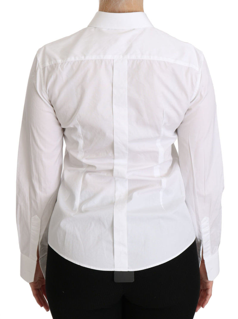 Elegant White Collared Long Sleeve Polo Top Dolce & Gabbana