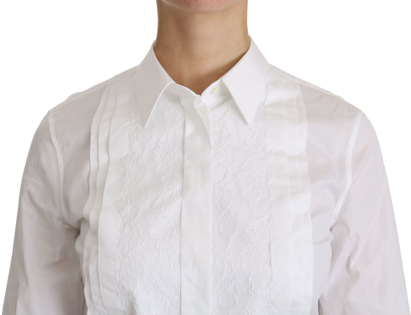 Elegant White Collared Long Sleeve Polo Top Dolce & Gabbana