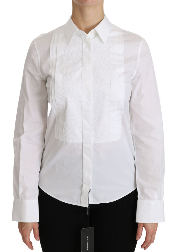 Elegant White Collared Long Sleeve Polo Top Dolce & Gabbana