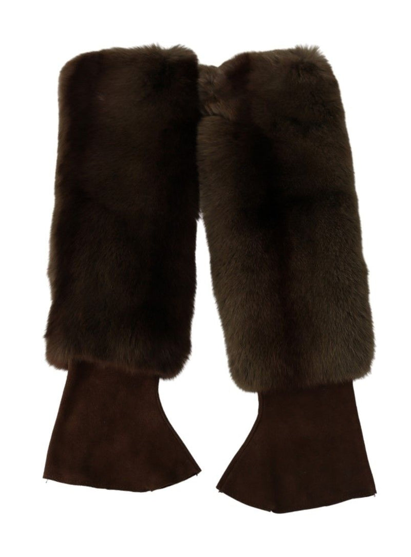 Elegant Brown Fur & Leather Elbow-Length Gloves Dolce & Gabbana