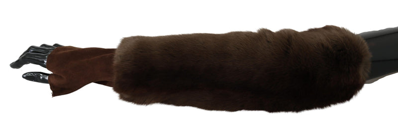 Elegant Brown Fur & Leather Elbow-Length Gloves Dolce & Gabbana