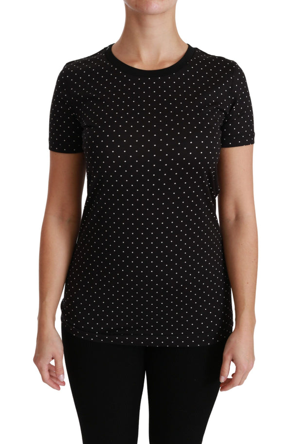 Chic Black Dotted Crewneck Cotton Tee Dolce & Gabbana