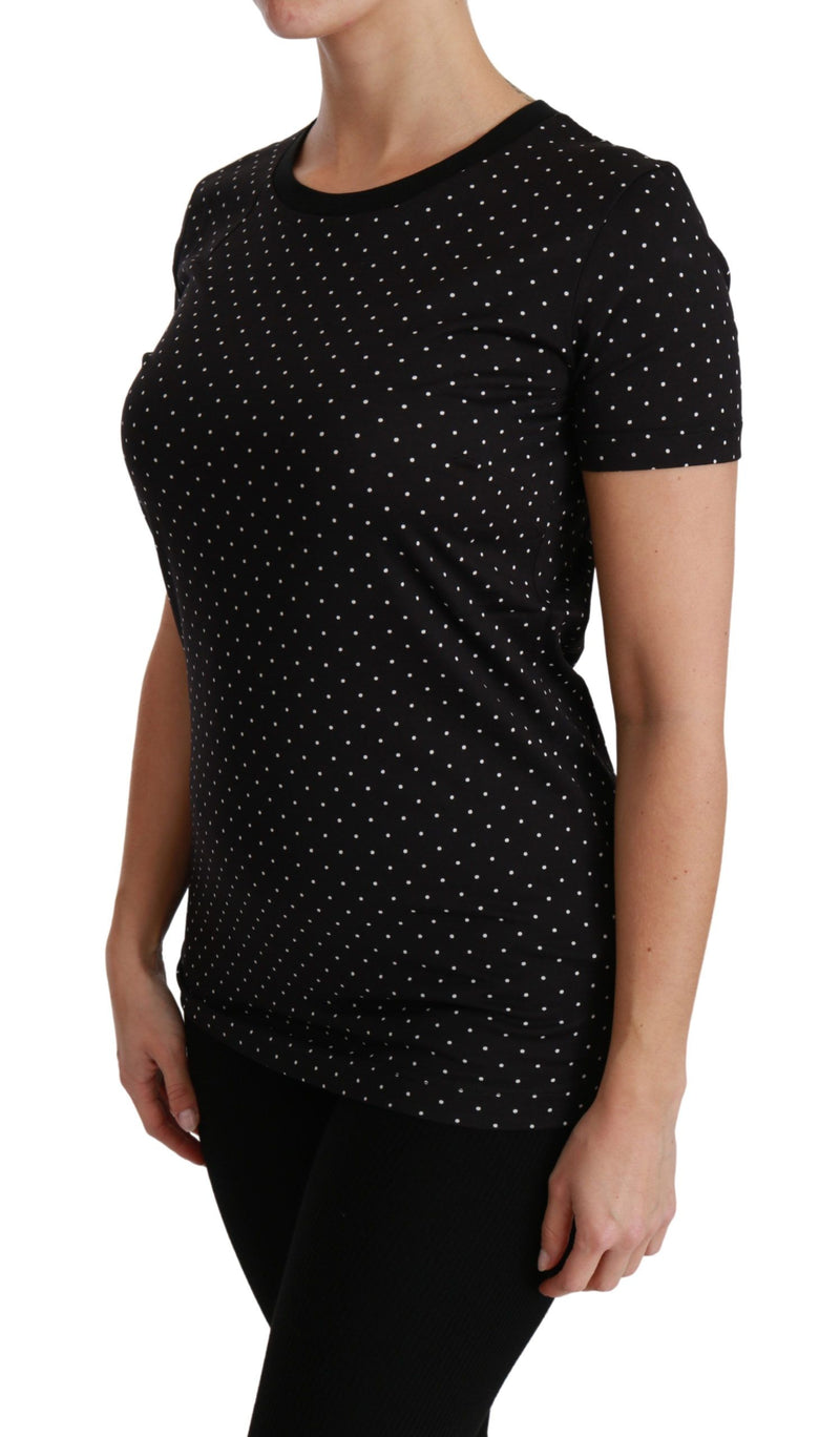 Chic Black Dotted Crewneck Cotton Tee Dolce & Gabbana