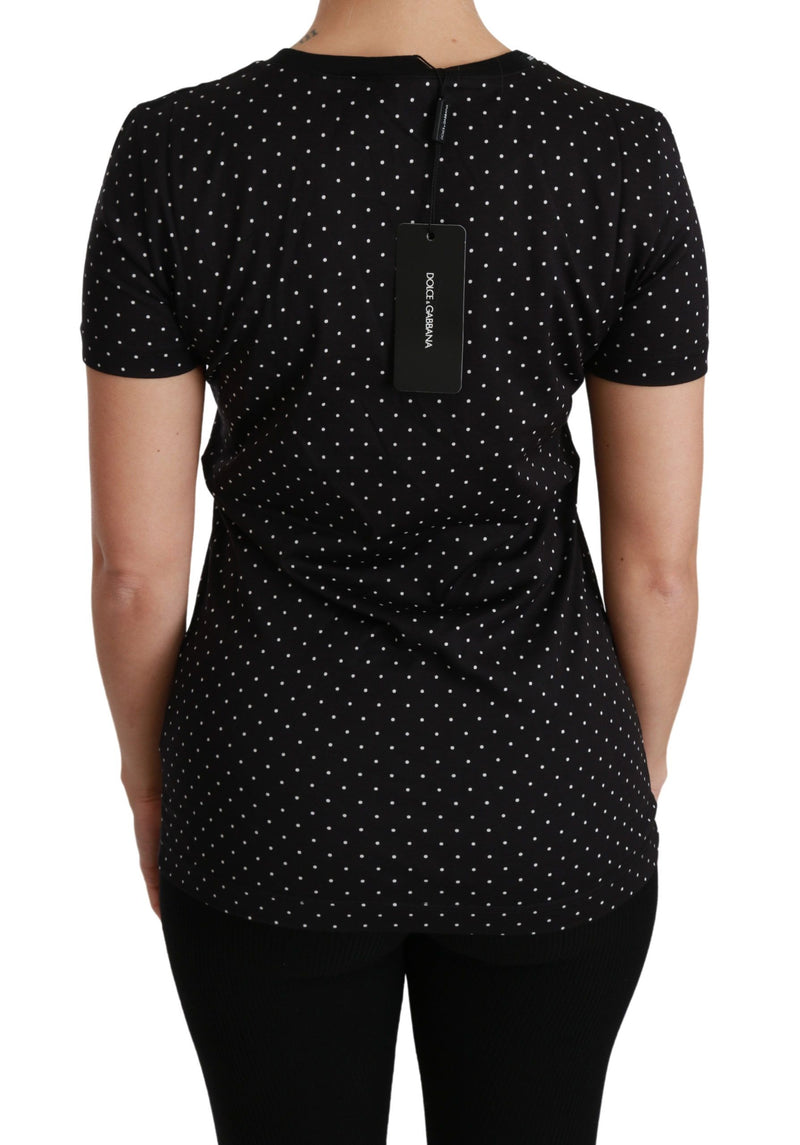 Chic Black Dotted Crewneck Cotton Tee Dolce & Gabbana