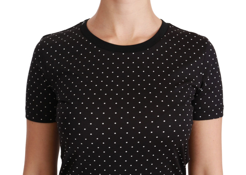 Chic Black Dotted Crewneck Cotton Tee Dolce & Gabbana