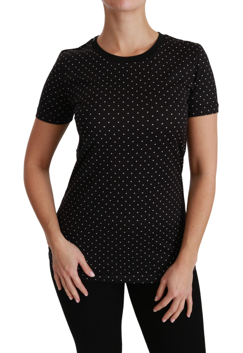 Chic Black Dotted Crewneck Cotton Tee Dolce & Gabbana