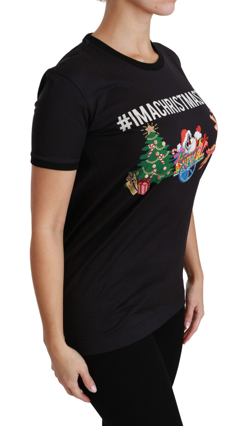 Black Cotton Crewneck Tee with Unique Print Dolce & Gabbana