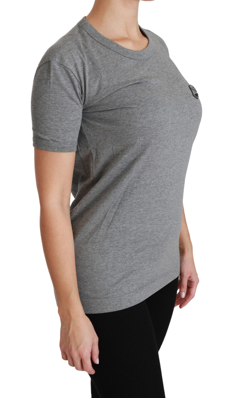 Chic Gray Amore Patch Crewneck Tee Dolce & Gabbana