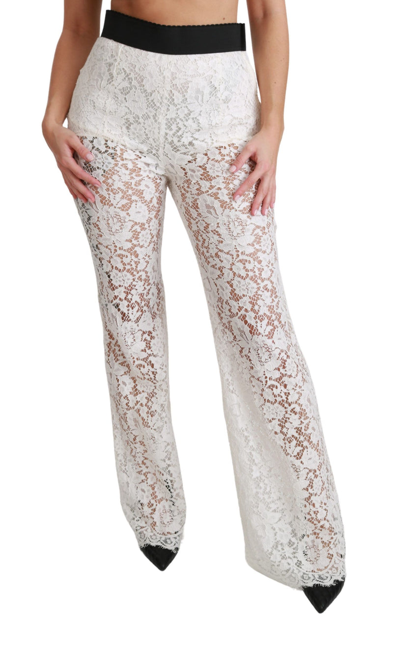 Elegant White Lace High Waist Pants Dolce & Gabbana