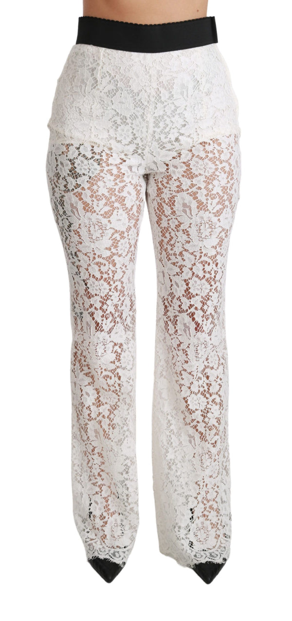 Elegant White Lace High Waist Pants Dolce & Gabbana