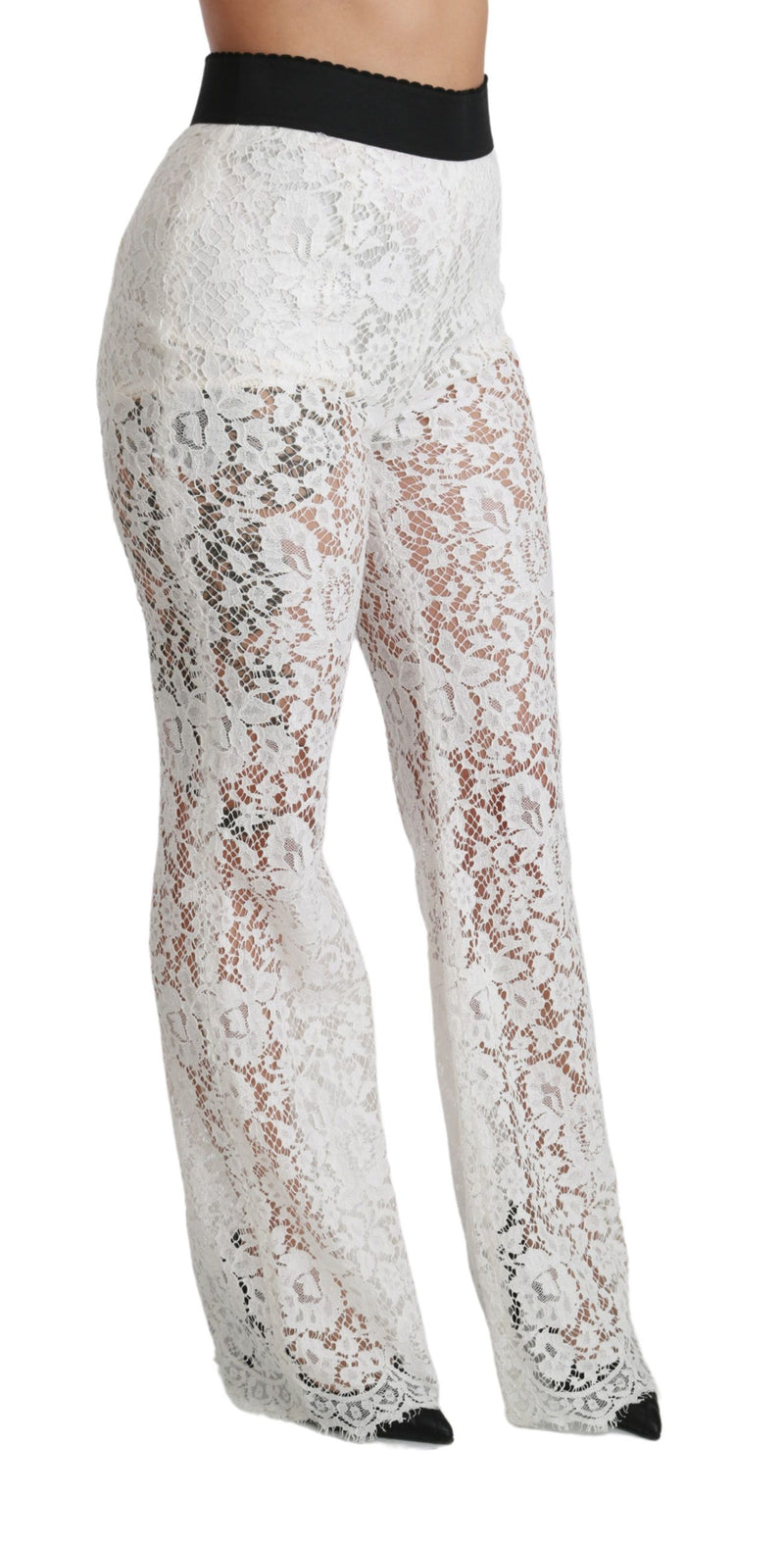 Elegant White Lace High Waist Pants Dolce & Gabbana