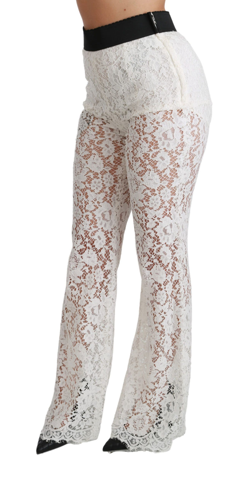 Elegant White Lace High Waist Pants Dolce & Gabbana