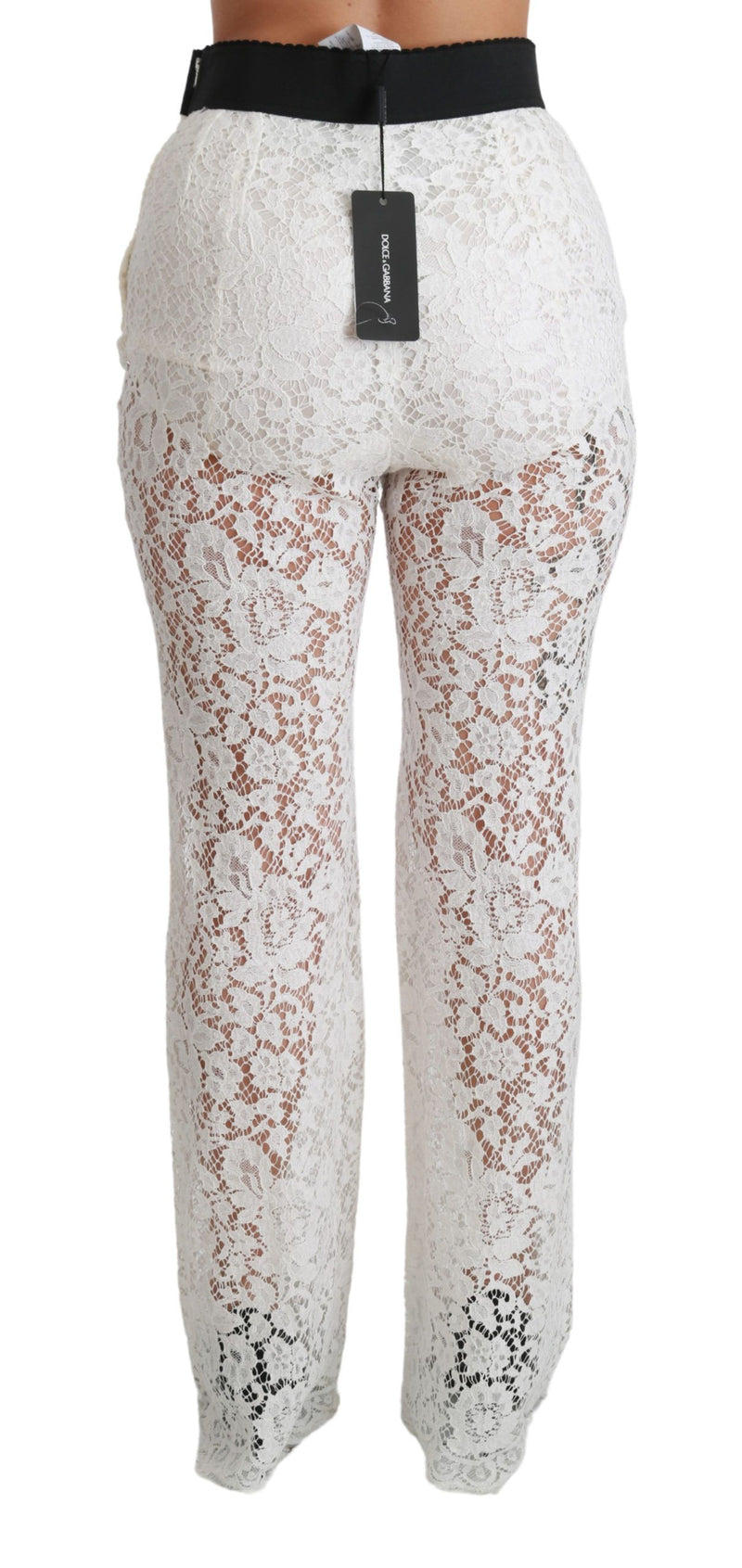 Elegant White Lace High Waist Pants Dolce & Gabbana