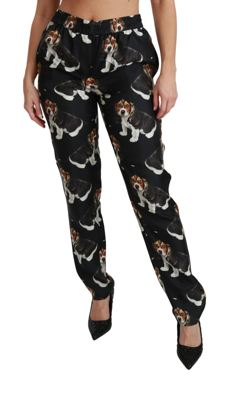 Elegant Silk Puppy Dog Print Pants Dolce & Gabbana