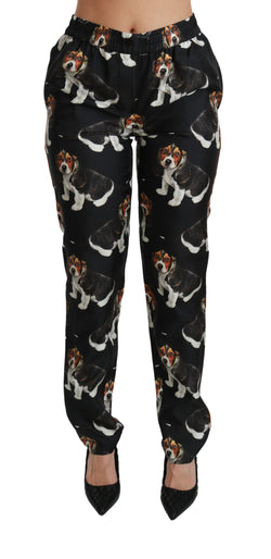 Elegant Silk Puppy Dog Print Pants Dolce & Gabbana