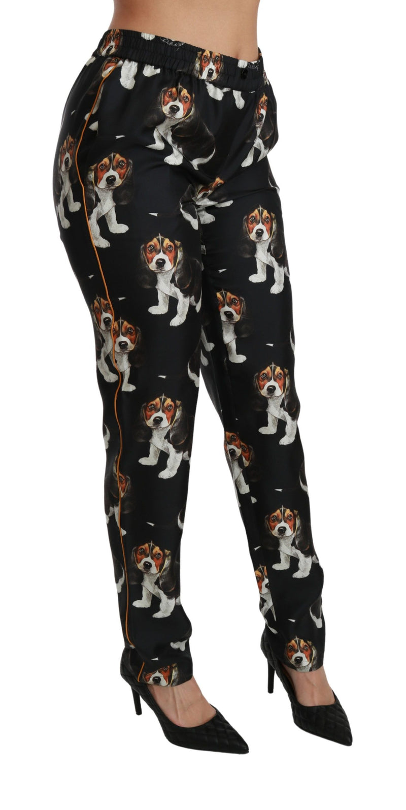 Elegant Silk Puppy Dog Print Pants Dolce & Gabbana