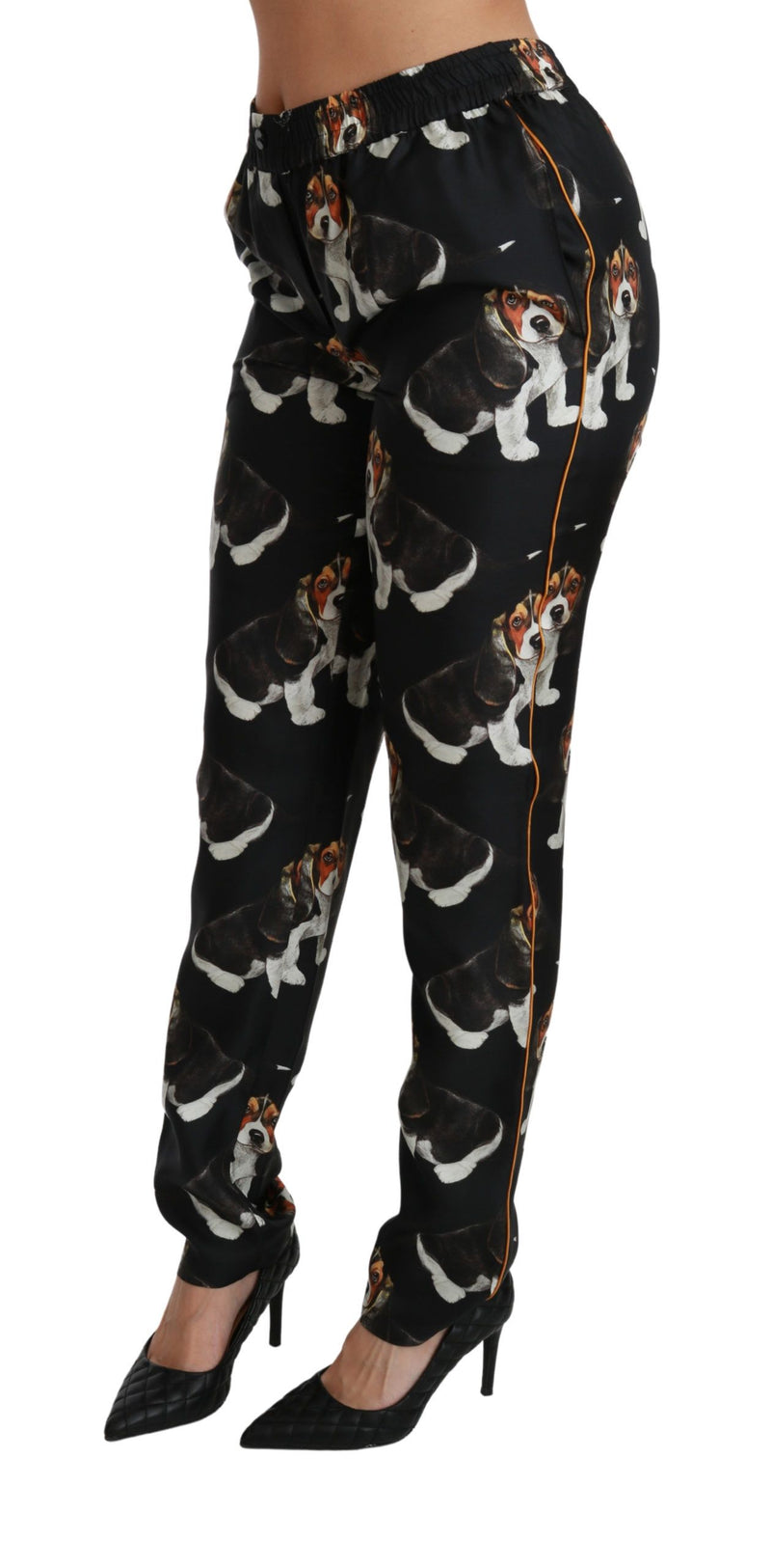 Elegant Silk Puppy Dog Print Pants Dolce & Gabbana