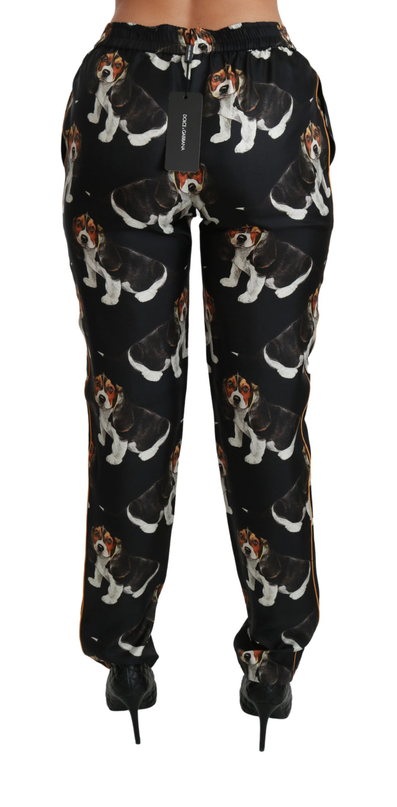 Elegant Silk Puppy Dog Print Pants Dolce & Gabbana