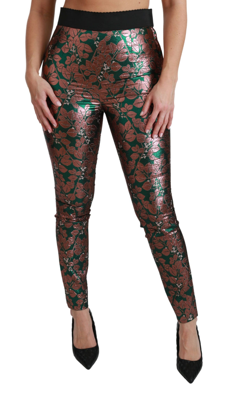 Elegant Bronze Leaf Metallic Trousers Dolce & Gabbana