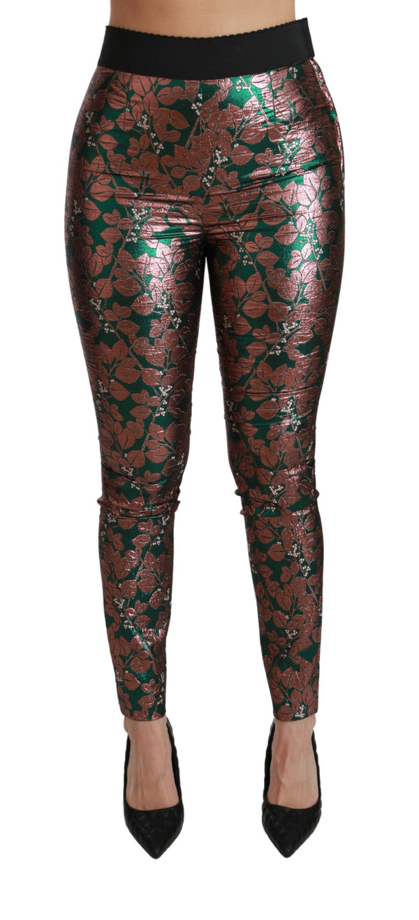 Elegant Bronze Leaf Metallic Trousers Dolce & Gabbana