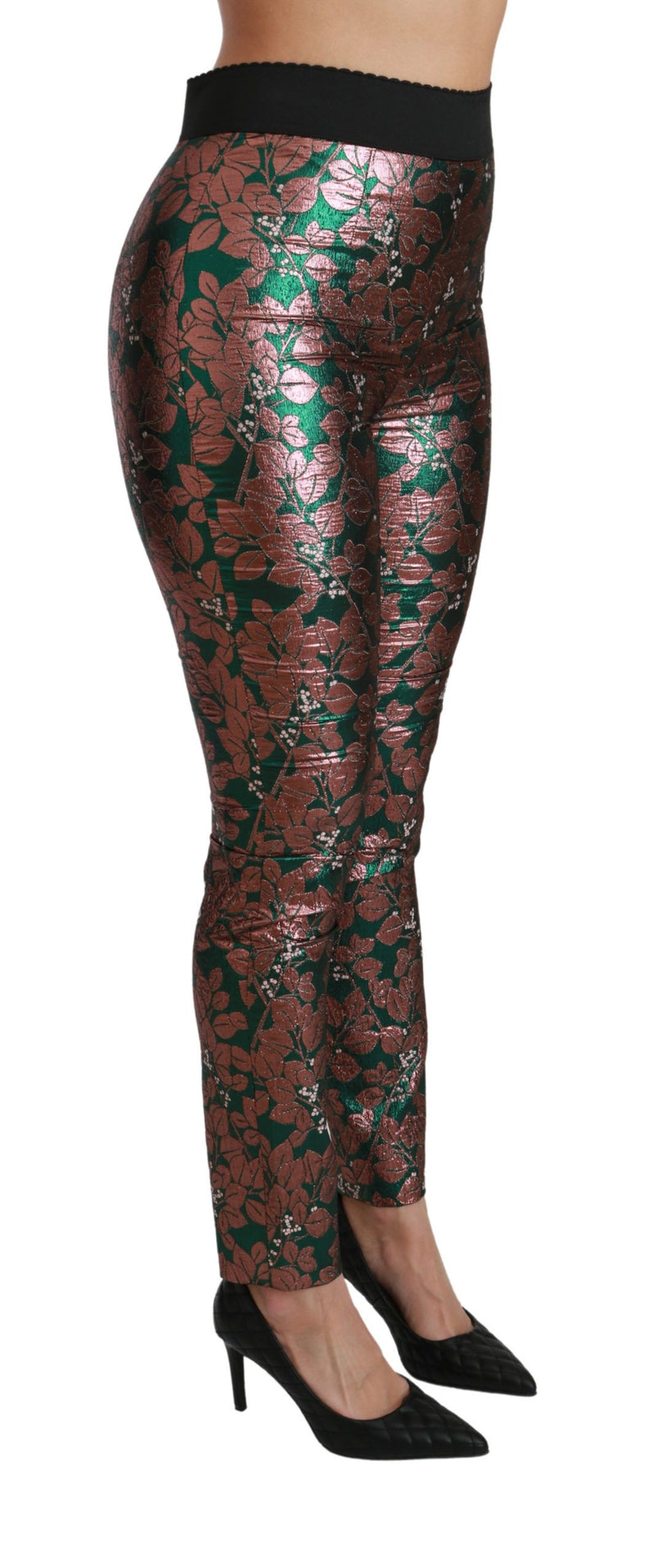 Elegant Bronze Leaf Metallic Trousers Dolce & Gabbana