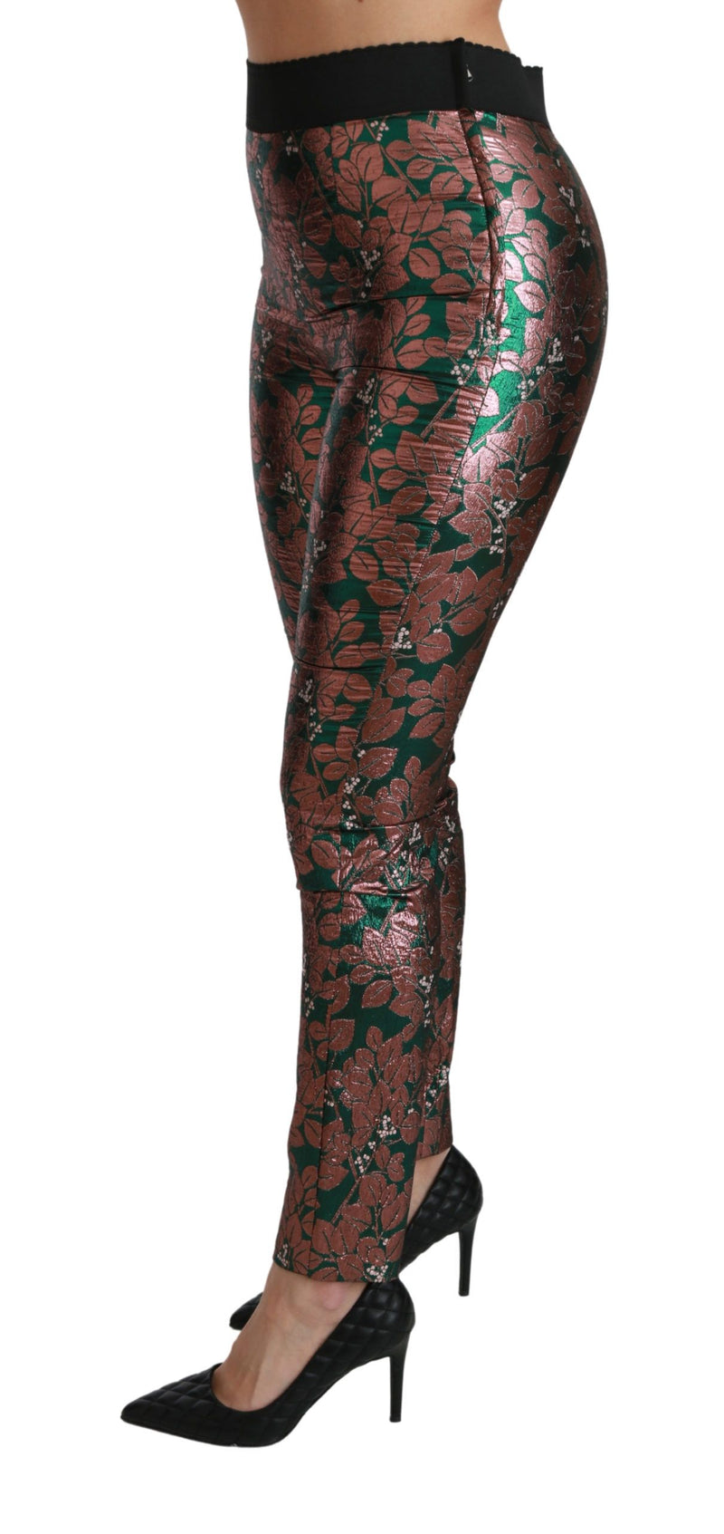 Elegant Bronze Leaf Metallic Trousers Dolce & Gabbana