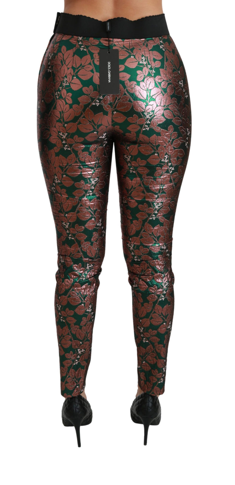 Elegant Bronze Leaf Metallic Trousers Dolce & Gabbana