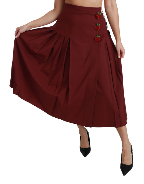 Elegant Red High Waist Virgin Wool Skirt Dolce & Gabbana