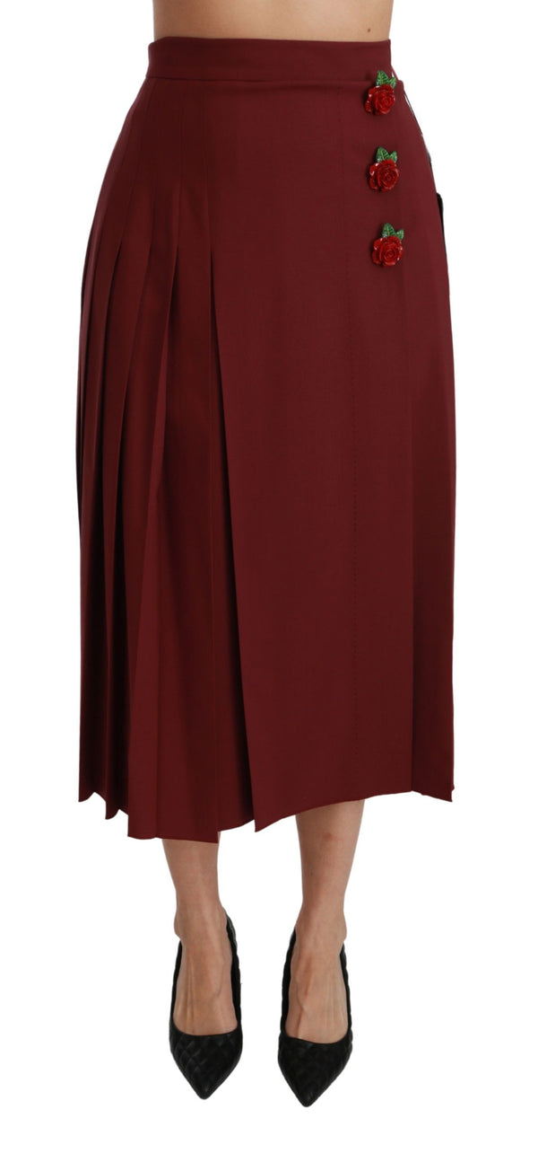 Elegant Red High Waist Virgin Wool Skirt Dolce & Gabbana