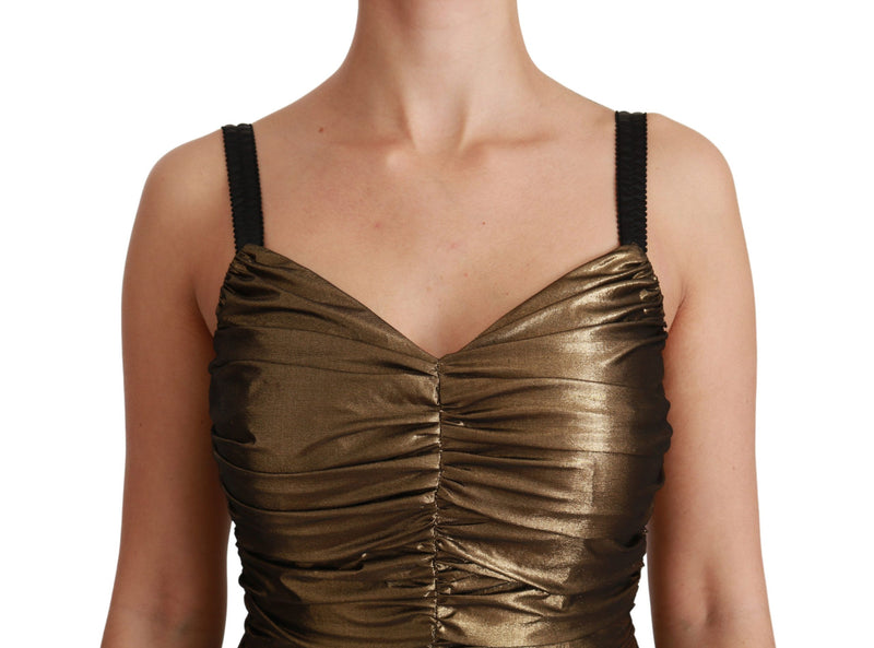 Gold Stretch Lame Ruched Dress Dolce & Gabbana