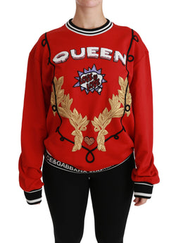 Radiant Red Sequined Crew Neck Sweater Dolce & Gabbana